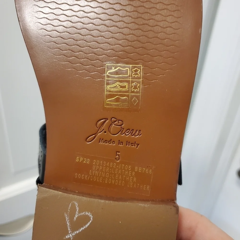 NWOB J. Crew Fisherman Spazzolato Shiny Black Leather Sandals Size 5